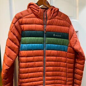 Cotopaxi Men's Orange and blue Puffer Jacket.